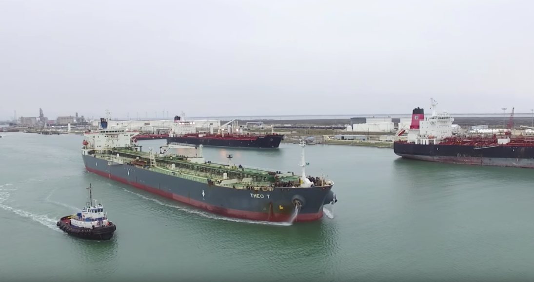 On January 4, 2016, ConocoPhillips became the first company to export U.S. crude oil following the reversal of a 40-year-old ban. The Theo T is shown exiting the Port of Corpus Christi in Texas with an inaugural shipment, headed for Europe.