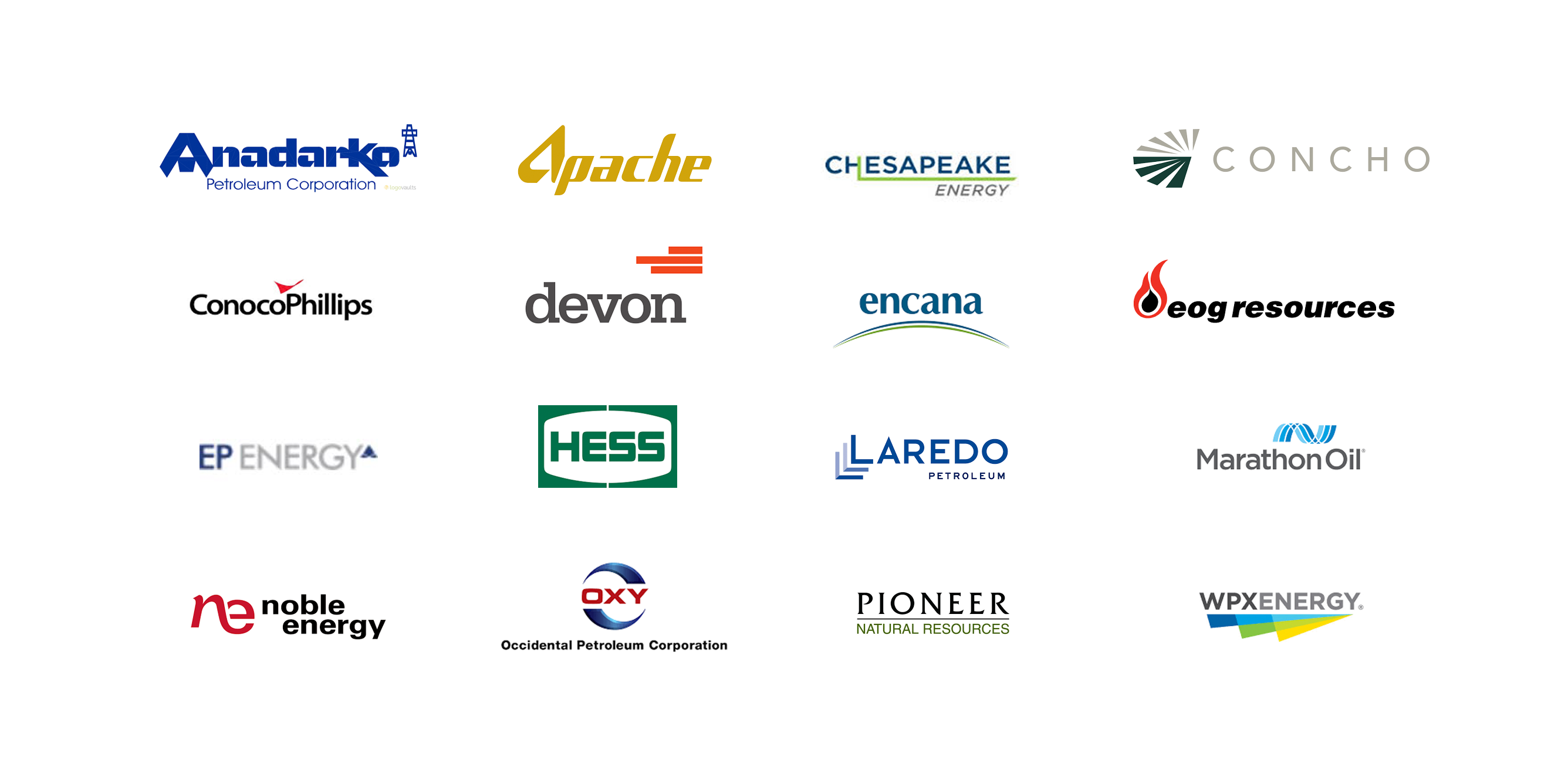 Logos of the 16 corporate members of Producers for American Crude Oil Exports, or PACE, which lobbied to overturn a crude oil export ban.