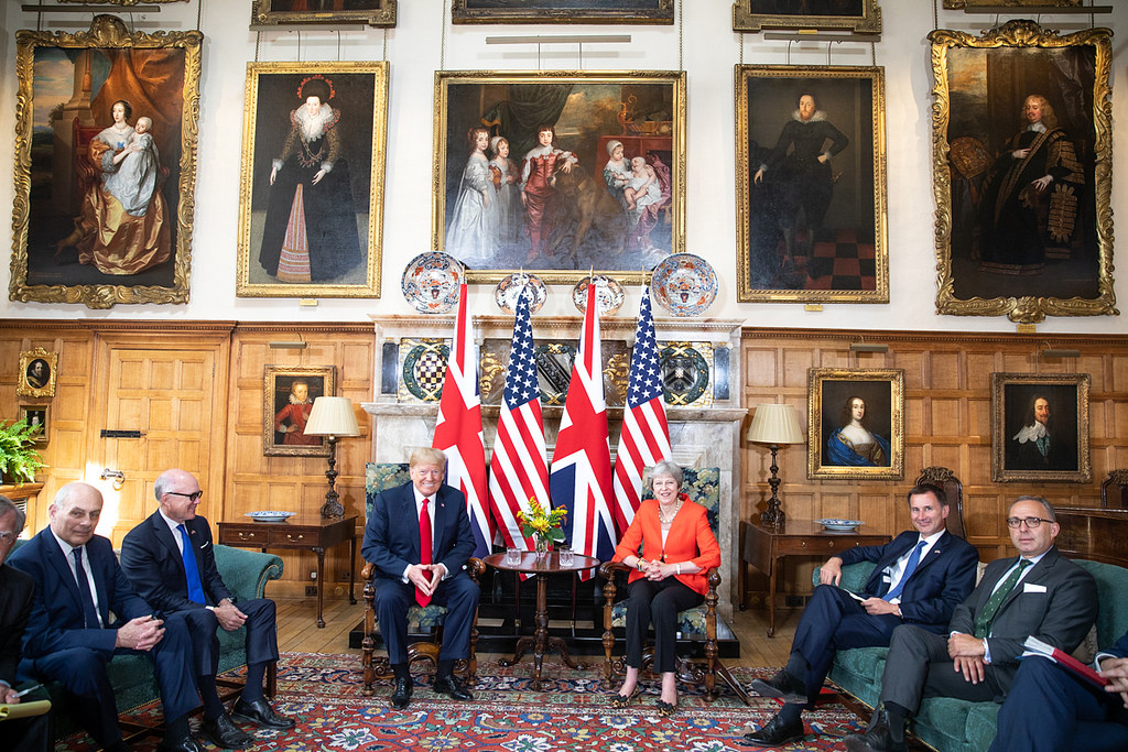 President Donald Trump joined British Prime Minister Theresa May for a press conference on July 13, 2018 during a trip to England.